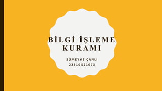 B İ L G İ İ Ş L E M E
K U R A M I
S Ü M E Y Y E Ç A N L I
2 2 3 1 0 5 2 1 0 7 3
 