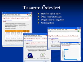 Tasarım Ödevleri
         Her ders için 5 ödev
         Ödev yapım kılavuzu
         Değerlendirme ölçütleri
         Not Dağılımı
 