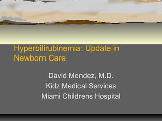 Hyperbilirubinemia: Update in
Newborn Care
David Mendez, M.D.
Kidz Medical Services
Miami Childrens Hospital

 