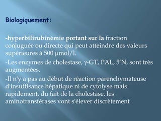 3-Ictères   mixtesDans ce cas, l'augmentation concerne à la fois les formes conjuguées et non conjuguées de la bilirubine. Ce tableau d'ictère se rencontre au coursd’une cirrhose alcoolique , post-hépatitique, hémochromatosique ou biliaire primitive