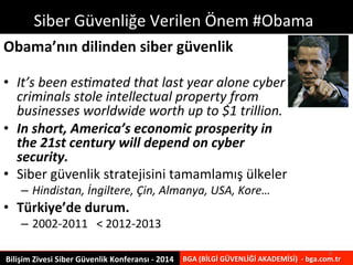 Siber 
Güvenliğe 
Verilen 
Önem 
#Obama 
Obama’nın 
dilinden 
siber 
güvenlik 
• It’s 
been 
es)mated 
that 
last 
year 
a...