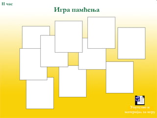 Игра памћења 
II час 
Упутство и 
Microsoft Word 
Document 
материјал за игру 
 