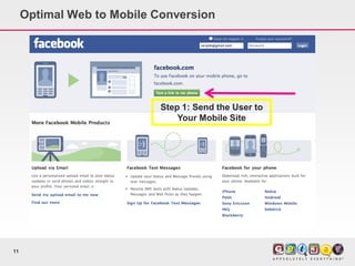 Optimal Web to Mobile Conversion




                            Step 1: Send the User to
                                Your Mobile Site




11
 