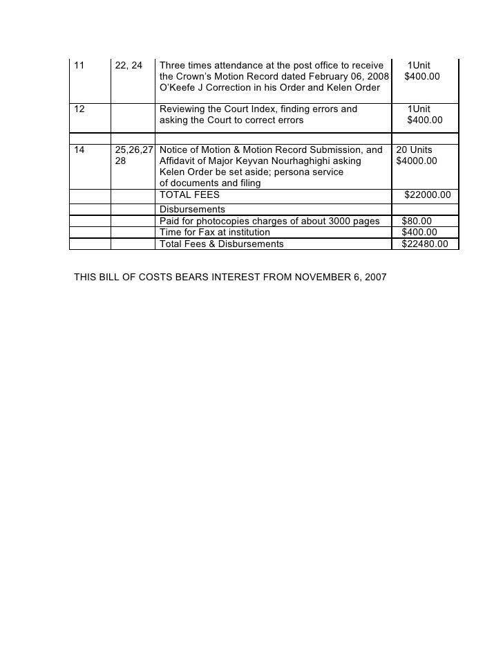 Bill Of Costs Feb 2208