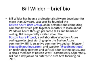 Bill Wilder – brief bio ,[object Object]