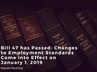 Bill 47 Has Passed: Changes To Employment Law Standards Come Into Effect On January 1, 2019