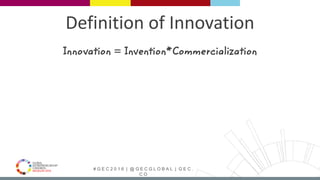 # G E C 2 0 1 6 | @ G E C G L O B A L | G E C .
C O
Innovation = Invention*Commercialization
Definition of Innovation
 