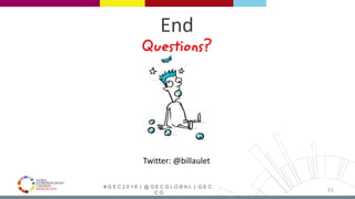 # G E C 2 0 1 6 | @ G E C G L O B A L | G E C .
C O
End
Questions?
51
Twitter: @billaulet
 