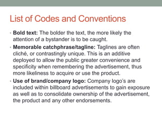 Codes and Conventions of a Billboard | PPTX