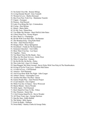 33. No Gettin' Over Me - Ronnie Milsap
34. Living Outside Myself - Gino Vannelli
35. Woman In Love - Barbra Streisand
36. Boy From New York City - Manhattan Transfer
37. Urgent - Foreigner
38. Passion - Rod Stewart
39. Lady (You Bring Me Up) - Commodores
40. Crying - Don Mclean
41. Hearts - Marty Balin
42. It's My Turn - Diana Ross
43. You Make My Dreams - Daryl Hall & John Oates
44. I Don't Need You - Kenny Rogers
45. How 'Bout Us - Champaign
46. Hit Me With Your Best Shot - Pat Benatar
47. The Breakup Song - Greg Kihn Band
48. Time - Alan Parsons Project
49. Hungry Heart - Bruce Springsteen
50. Sweetheart - Franke & The Knockouts
51. Someone's Knockin' - Terri Gibbs
52. More Than I Can Say - Leo Sayer
53. Together - Tierra
54. Too Much Time On My Hands - Styx
55. What Are We Doin' In Love - Dottie West
56. Who's Crying Now - Journey
57. De Do Do Do, De Da Da - Police
58. This Little Girl - Gary U.S. Bonds
59. Stop Draggin' My Heart Around - Stevie Nicks With Tom Petty & The Heartbreakers
60. Giving It Up For Your Love - Delbert McClinton
61. A Little In Love - Cliff Richard
62. America - Neil Diamond
63. Ain't Even Done With The Night - John Cougar
64. Arthur's Theme - Christopher Cross
65. Another One Bites The Dust - Queen
66. Games People Play - Alan Parsons Project
67. I Can't Stand It - Eric Clapton
68. While You See A Chance - Steve Winwood
69. Master Blaster - Stevie Wonder
70. Hello Again - Neil Diamond
71. Don't Stand So Close To Me - Police
72. Hey Nineteen - Steely Dan
73. I Ain't Gonna Stand For It - Stevie Wonder
74. All Those Years Ago - George Harrison
75. Step By Step - Eddie Rabbitt
76. The Stroke - Billy Squier
77. Feels So Right - Alabama
78. Sweet Baby - Stanley Clarke & George Duke
 