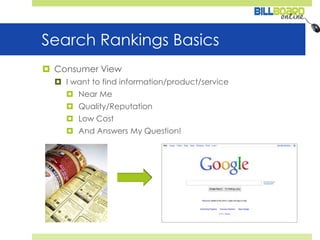 Formulaic, but the formula keeps changing!Search Rankings BasicsConsumer ViewI want to find information/product/serviceNear MeQuality/ReputationLow CostAnd Answers My Question!