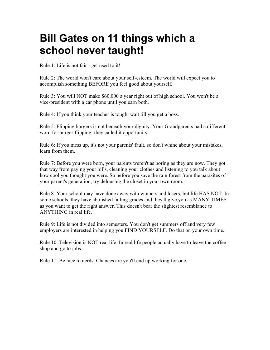 Bill gates on 11 things which a school never taught