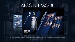 ABSOLUT MODE
The most popular 12 will have a chance to have their ABSOLUT MODE poster printed on YOHO magazine!
10
 