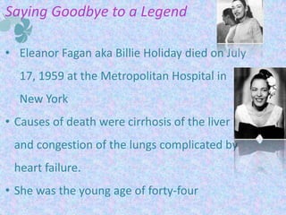 This later placed Holiday to be one of the first black women to work with a white orchestra, which was a very rare, and unusual event.(Count Basie)By the late 1930s Holiday had toured with Basie and Shaw