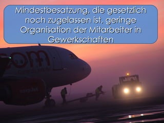 Mindestbesatzung, die gesetzlich noch zugelassen ist, geringe Organisation der Mitarbeiter in Gewerkschaften 