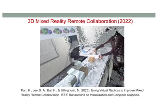 3D Mixed Reality Remote Collaboration (2022)
Tian, H., Lee, G. A., Bai, H., & Billinghurst, M. (2023). Using Virtual Replicas to Improve Mixed
Reality Remote Collaboration. IEEE Transactions on Visualization and Computer Graphics.
 
