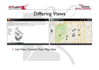 Differing Views




  List View, Content View, Map View
 