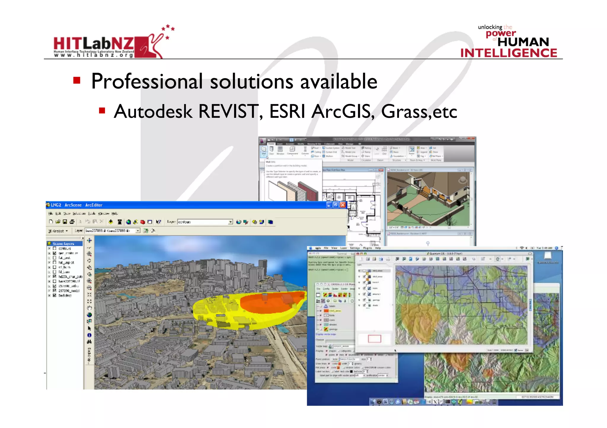   Professional solutions available
    Autodesk REVIST, ESRI ArcGIS, Grass,etc
 