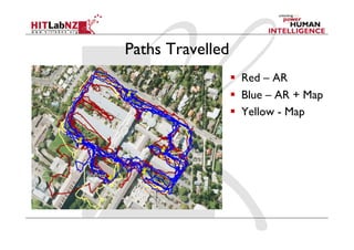 Paths Travelled
                    Red – AR
                    Blue – AR + Map
                    Yellow - Map
 