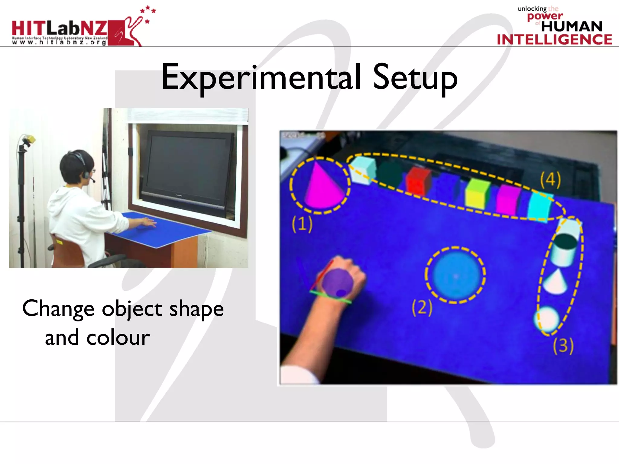 Experimental Setup




Change object shape
  and colour
 