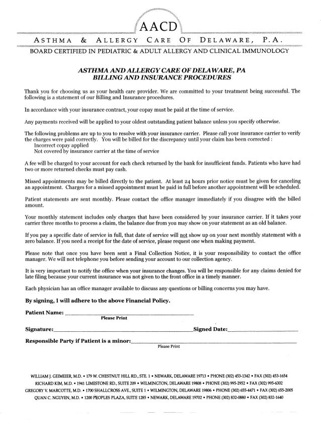 Billing insurance procedure Asthma & Allergy Care of Delaware
