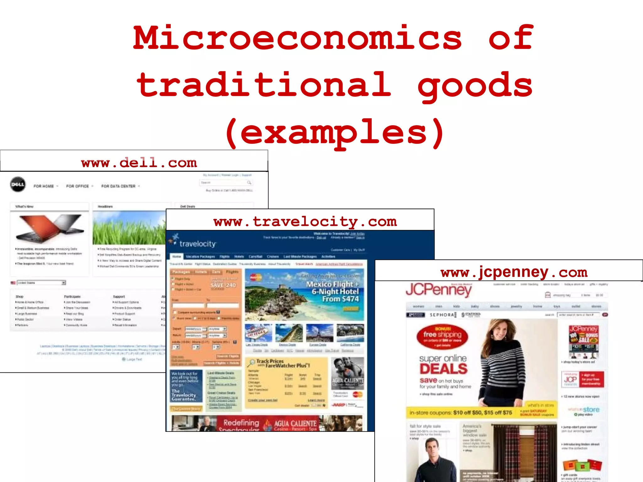 Microeconomics of traditional goods (examples) www.dell.com www.travelocity.com www. jcpenney .com 
