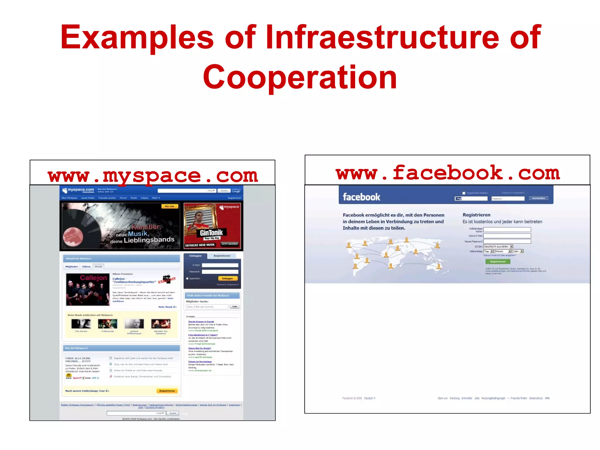 Examples of Infraestructure of Cooperation www.myspace.com www.facebook.com 