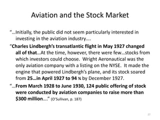 Aviation and the Stock Market
“…Initially, the public did not seem particularly interested in
investing in the aviation in...
