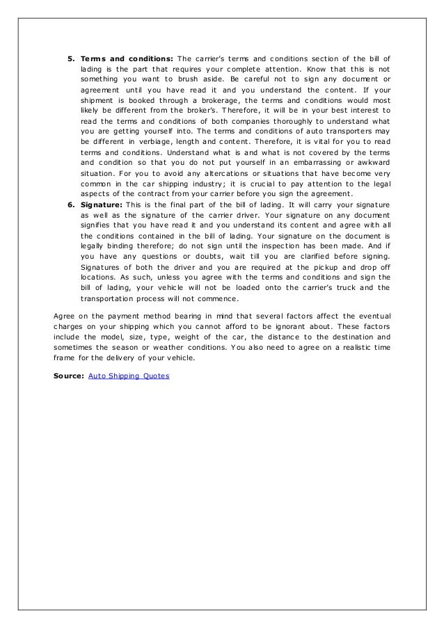 auto bill of lading