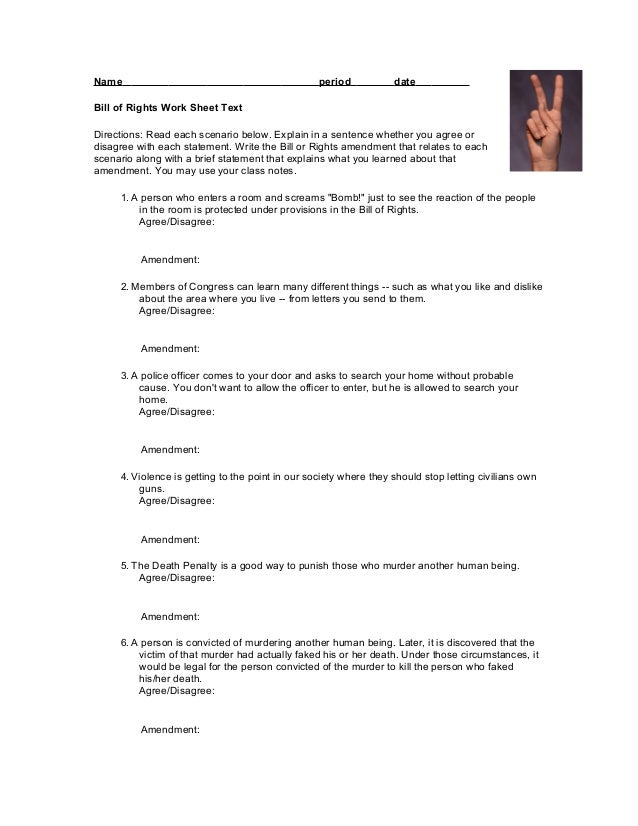 Bill of rights work sheet text