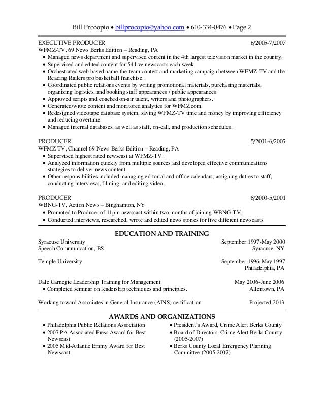 tv production manager resume