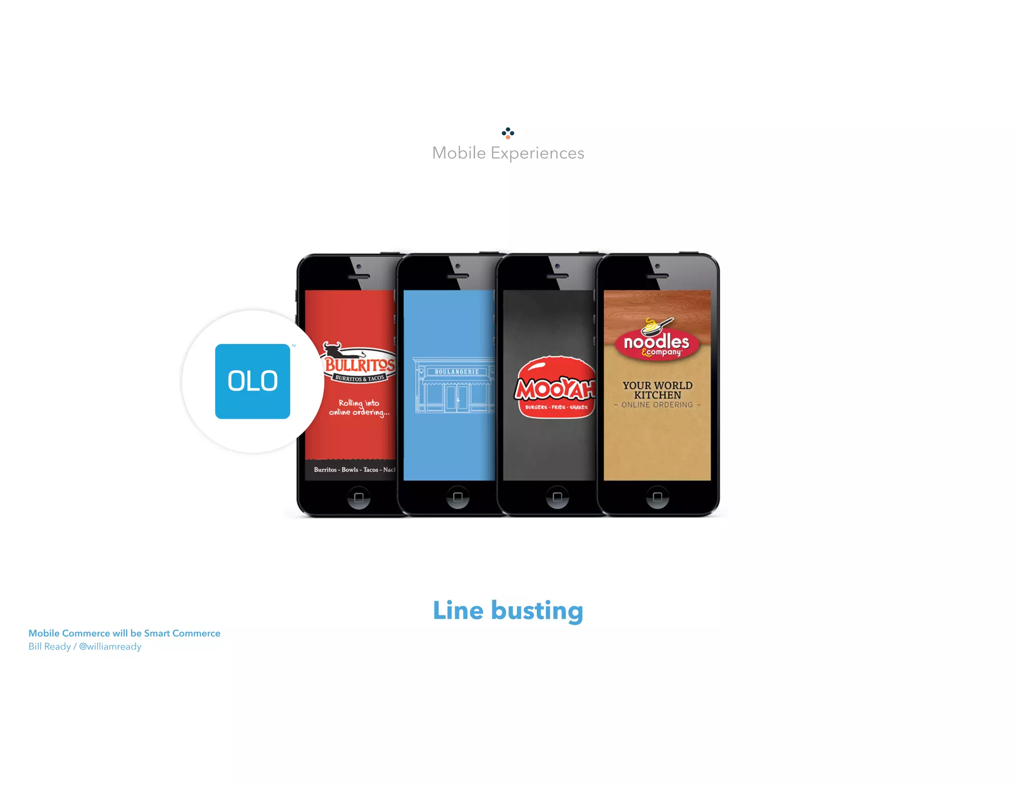 Mobile Experiences
Line busting
Mobile Commerce will be Smart Commerce 
Bill Ready / @williamready
 