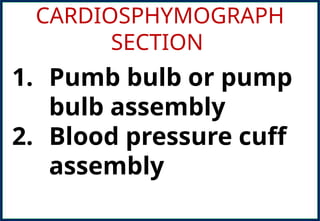 CARDIOSPHYMOGRAPH
SECTION
1. Pumb bulb or pump
bulb assembly
2. Blood pressure cuff
assembly
 