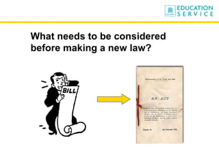 What needs to be considered before making a new law? 
