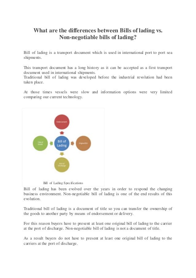 Bills of lading vs. non negotiable bills of lading