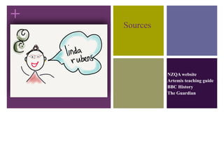 +
Sources
NZQA website
Artemis teaching guide
BBC History
The Guardian
 