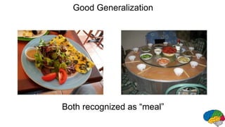 Good Generalization
Both recognized as “meal”
 