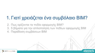 1. Γιατί χρειάζεται ένα συμβόλαιο ΒΙΜ?
2. Πως ορίζονται τα πεδία εφαρμογής ΒΙΜ?
3. 5 βήματα για την απλοποίηση των πεδίων εφαρμογής ΒΙΜ
4. Παράδοση συμβάσεων ΒΙΜ
 