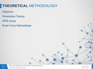 41
Security & Privacy of Wireless Area Network
A Primer & Case Study
Objective
Penetration Testing
WPS scope
Brute Force Methodology
THEORETICAL METHODOLOGY
 