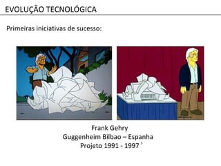 Primeiras iniciativas de sucesso:
Frank Gehry
Guggenheim Bilbao – Espanha
Projeto 1991 - 1997
3
EVOLUÇÃO TECNOLÓGICA
 