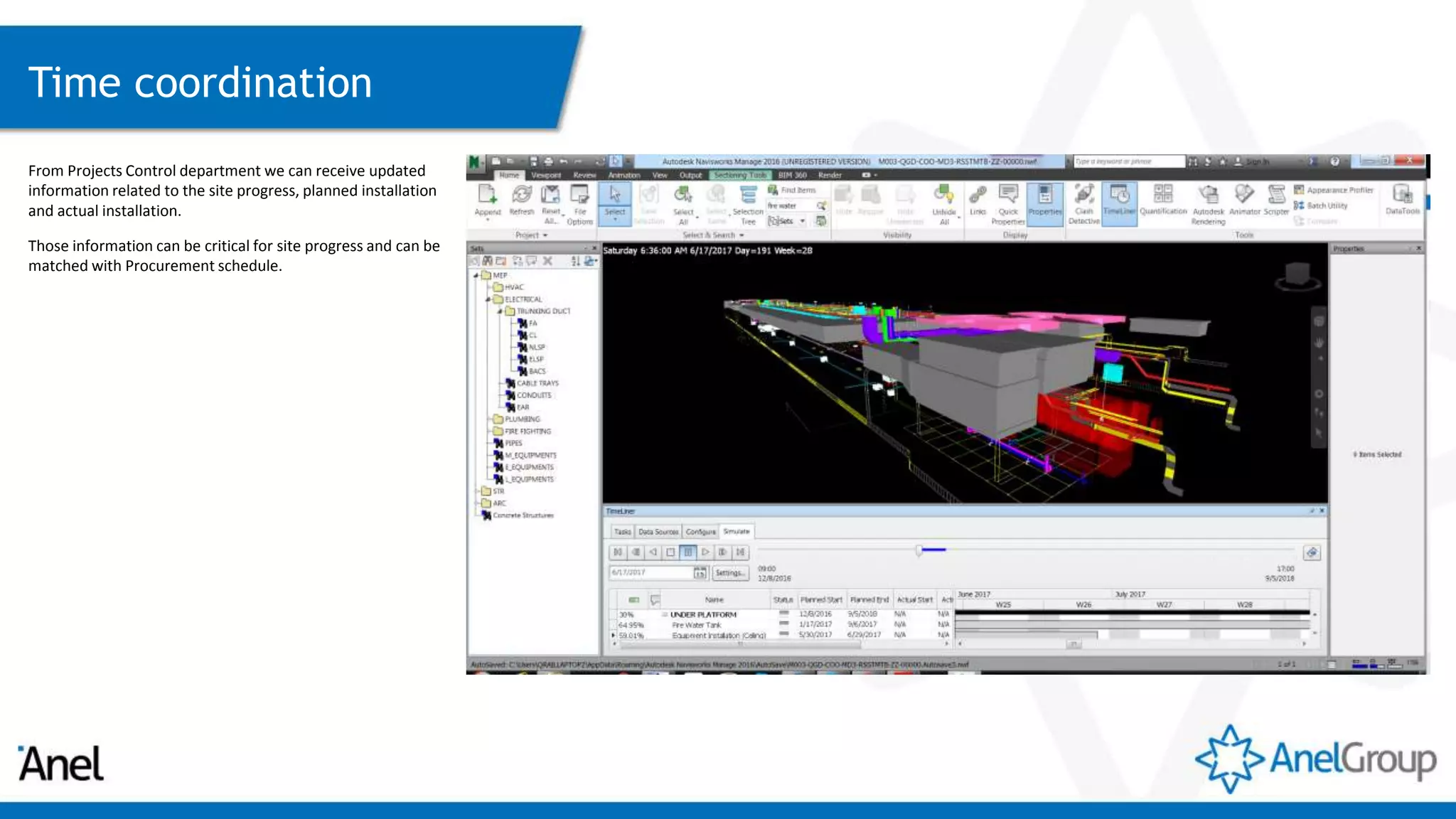 Time coordination
From Projects Control department we can receive updated
information related to the site progress, planned installation
and actual installation.
Those information can be critical for site progress and can be
matched with Procurement schedule.
 