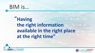 BIM is…
Having
the right information
available in the right place
at the right time”
“
 
