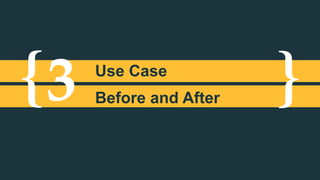 { }3 Use Case
Before and After
 