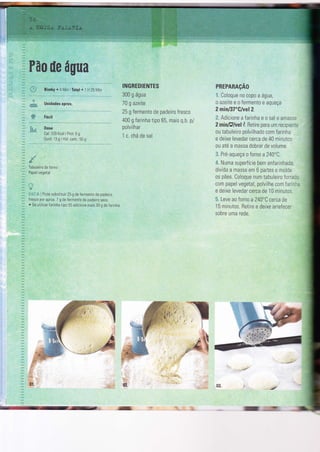 Fão ile água
Bimby. 4Min ÌTotal r 1 H 25 lVin
Unidades aprox.
Fácil
Dose
Cal: 339 Kcal I Prot: 6 g
Gord: 13 g I Hid. carb:50 g
.,,,,
Tabuleiro de forno
Papel vegetal
rlrrl.:i I Pode substìtuir 25 g de fermento de padeÌro
fresco por aprox. 7 g de fermenio de padeÌro seco.
o Se utilizar farinha tÌpo 55 adÌcione mais 30 g de farinha
INGREDIENTËS
300 g água
70 g azeite
25 g fermento de padeiro fresco
400 g farinha tipo 65, mais q.b. p/
polvilhar
1 c. chá de sal
PRFPARAçACI
":. Coloque no copo a água,
0 azeite e 0 ferment0 e aqueça
2minl37'Clvel2.
,i",Adicione a farinha e o sal e amass:
2minlúlvel,Í. Retire para um recipìe =
ou tabuleiro polvilhado com Íarinha
e deìxe levedar cerca de 40 minutos
ou até a massa dobrar de volume.
.1" Pré-aqueça o forno a240"C.
,.i. Numa superfície bem enfarinhada
divida a massa em 6 partes e molde
os pães. Coloque num tabuleiro fcrra: _
com papel vegetal, polvilhe c0m far:. - -
e deixe levedar cerca de i0 minutos
l. Leve ao forno a24A'C cerca de
15 minutos. Hetìre e deixe arrefecer
sobre uma rede.
rc'i
*hll,
t
:tffi
::g
03.
 