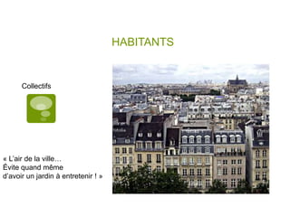 HABITANTSCollectifs« L’air de la ville… Évite quand mêmed’avoir un jardin à entretenir ! »