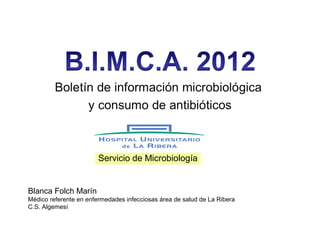 Servicio de Microbiología
Blanca Folch Marín
Médico referente en enfermedades infecciosas área de salud de La Ribera
C.S. Algemesí
 