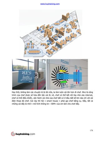 Hay thôi, không làm các chuy
trình của chef được số hóa
chef có thể điểu khiển, vận hành cái nhà c
điện thoại đó chef. Cái này th
những cái đấy là nhờ « mô hình thông tin
Hay thôi, không làm các chuyện lẻ tẻ đó nữa, ta làm luôn cái lớn hơn đi chef. Như là công
hóa đến tận cái ốc vít, chef có thể kết nối
n hành cái nhà của chef bất cứ ở đâu bấ
i đó chef. Cái này thì hội « smart house » phải gọi chef b
« mô hình thông tin – BIM» của em làm cho chef đ
178
n hơn đi chef. Như là công
ối tòa nhà vào internet,
ất kể khi nào chỉ với cái
i chef bằng cụ. Đấy, tất cả
a em làm cho chef đấy.
www.huytraining.com
 
