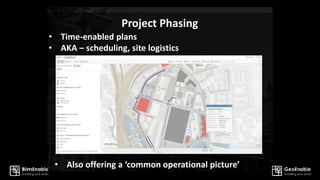 Project Phasing
• Time-enabled plans
• AKA – scheduling, site logistics
• Also offering a ‘common operational picture’
 