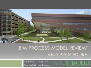 BIM PROCESS MODEL REVIEW
AND PROCEDURE
Sara Pace Mike Lucas
Paul Kuehnel Jon Brangan
 