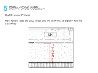 Digital Review Process
Most review tools are easy to use and will allow you to digitally “red-line”
a drawing.
5 MODEL DEVELOPMENT:
CONSTRUCTION DOCUMENTS
 